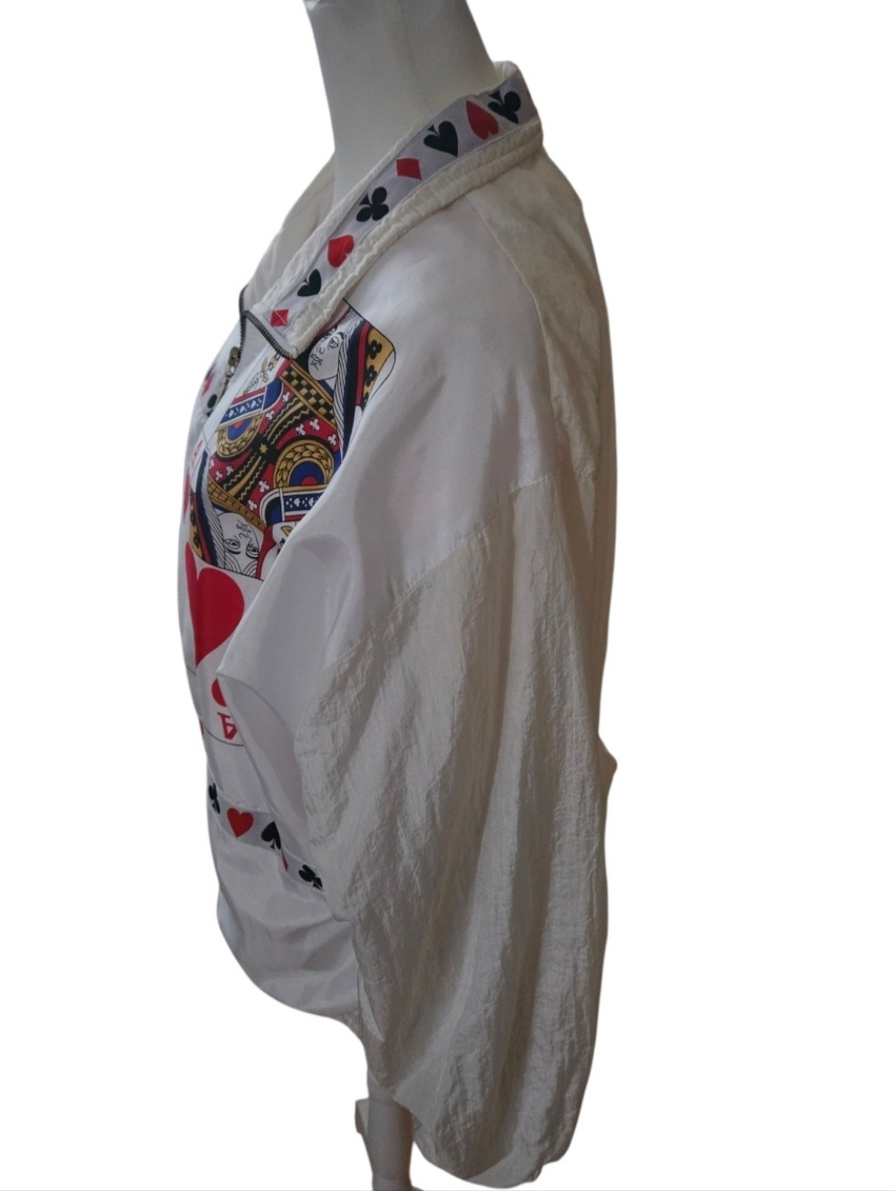 Vintage 90s Grannycore Novelty Poker Nylon Windbreaker Jacket Cards Medium Vegas - Picture 5 of 16